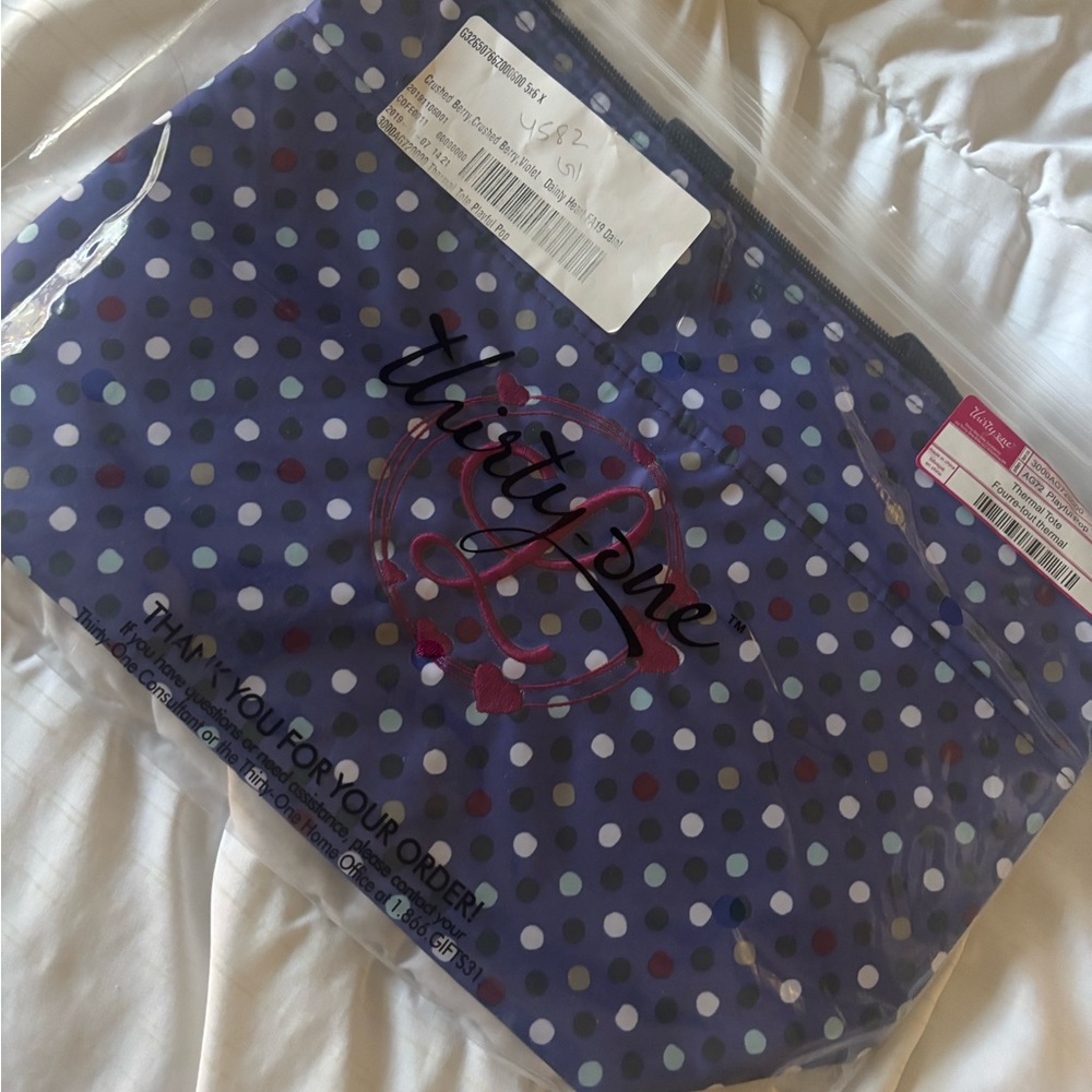 NWT Thirty-One Blue Polka Dot L Initial Letter Bag Thermal Tote - Picture 2 of 7